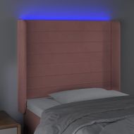 LED горна табла за легло, розова, 93x16x118/128 см, кадифе