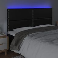 LED горна табла за легло, черна,180x5x118/128см изкуствена кожа