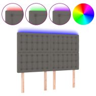 LED горна табла за легло,сива,144x5x118/128 см, изкуствена кожа