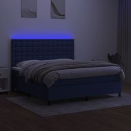 Боксспринг легло с матрак и LED, синьо, 160x200 см, плат