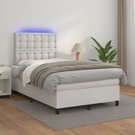 Боксспринг легло с матрак и LED бяло 120x200 см изкуствена кожа