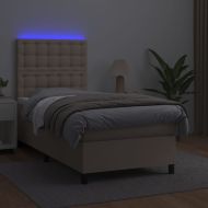 Боксспринг легло с матрак LED капучино 90x190см изкуствена кожа