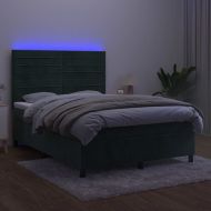 Боксспринг легло с матрак и LED, тъмнозелено, 140x190см, кадифе