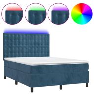 Боксспринг легло с матрак и LED, тъмносиньо, 140x200 см, кадифе