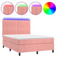 Боксспринг легло с матрак и LED, розово, 140x200 см, кадифе
