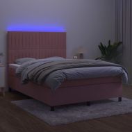 Боксспринг легло с матрак и LED, розово, 140x200 см, кадифе