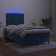 Боксспринг легло с матрак и LED, тъмносиньо, 120x200 см, кадифе