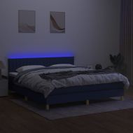 Боксспринг легло с матрак и LED, синьо, 180x200 см, плат