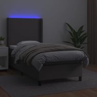 Боксспринг легло с матрак и LED сиво 90x200 см изкуствена кожа