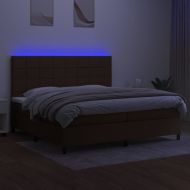 Боксспринг легло с матрак и LED, тъмнокафява, 200x200 см, плат