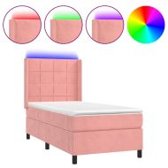 Боксспринг легло с матрак и LED, розово, 80x200 см, кадифе