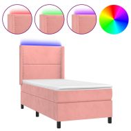 Боксспринг легло с матрак и LED, розово, 100x200 см, кадифе