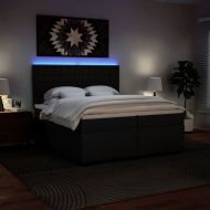 Боксспринг легло с матрак, черно, 200x200 см, изкуствена кожа