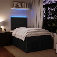 Боксспринг легло с матрак, черно, 120x190 см, кадифе