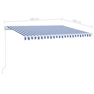 Ръчно прибиращ се сенник с LED, 400x300 см, синьо и бяло