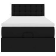 Османска легло с матраци&LED, черно, 100x200см, изкуствена кожа