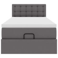 Османска легло с матраци&LED, сиво, 90x200 см, изкуствена кожа