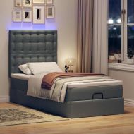 Османска легло с матрак и LED, тъмносиво, 90x200 см, плат
