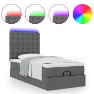 Османска легло с матрак и LED, тъмносиво, 90x200 см, плат