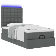 Османска легло с матрак и LED, тъмносиво, 90x200 см, плат