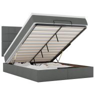 Османска легло с матрак и LED, тъмносиво, 140x200 см, плат