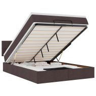 Османска легло с матрак и LED, тъмнокафяво, 140x200 см, плат