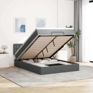 Османска легло с матрак и LED, тъмносиво, 140x200 см, плат