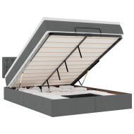 Османска легло с матрак и LED, тъмносиво, 140x200 см, плат