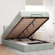 Османска легло с матрак и LED, светлосиво, 120x200 см, кадифе