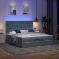 Османска легло с матраци и LED, тъмносиво, 200x200 см, кадифе