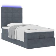 Османска легло с матраци и LED, тъмносиво, 100x200 см, кадифе