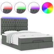 Османска легло с матрак и LED, тъмносиво, 140x190 см, плат