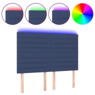 LED горна табла за легло, синя, 144x5x118/128 см, плат