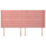 Горна табла за легло с уши, розова, 183x16x118/128 см, кадифе