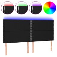 LED горна табла за легло, черна, 200x5x118/128 см, плат