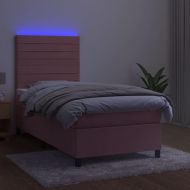 Боксспринг легло с матрак и LED, розово, 100x200 см, кадифе