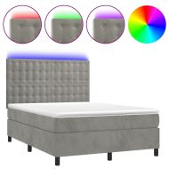 Боксспринг легло с матрак и LED, светлосиво, 140x200 см, кадифе