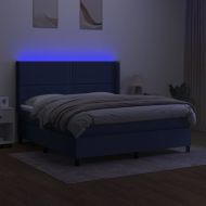 Боксспринг легло с матрак и LED, синьо, 180x200 см, плат