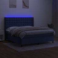 Боксспринг легло с матрак и LED, синьо, 180x200 см, плат