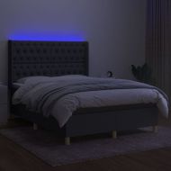 Боксспринг легло с матрак и LED, тъмносиво, 140x190 см, плат