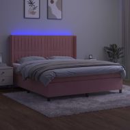 Боксспринг легло с матрак и LED, розово, 160x200 см, кадифе