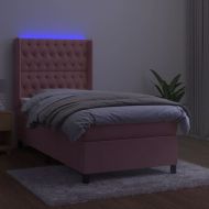 Боксспринг легло с матрак и LED, розово, 90x200 см, кадифе