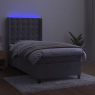 Боксспринг легло с матрак и LED, светлосиво, 100x200 см, кадифе