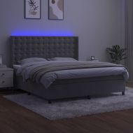 Боксспринг легло с матрак и LED, светлосиво, 180x200 см, кадифе