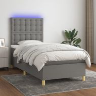 Боксспринг легло с матрак и LED, тъмносива, 90x200 см, плат