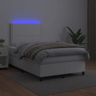 Боксспринг легло с матрак и LED бяло 120x200 см изкуствена кожа