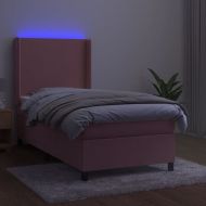 Боксспринг легло с матрак и LED, розово, 90x190 см, кадифе