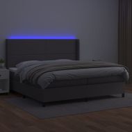 Боксспринг легло с матрак и LED сиво 200x200 см изкуствена кожа