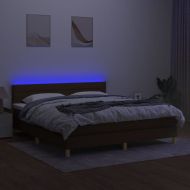 Боксспринг легло с матрак и LED, тъмнокафяво, 160x200 см, плат