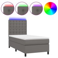 Боксспринг легло с матрак и LED сиво 90x190 см изкуствена кожа